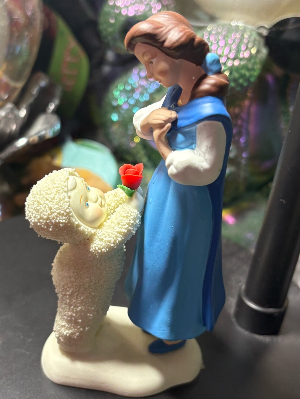rare snow babies handing Disney princess Belle a rose great shape!🌹Department 56